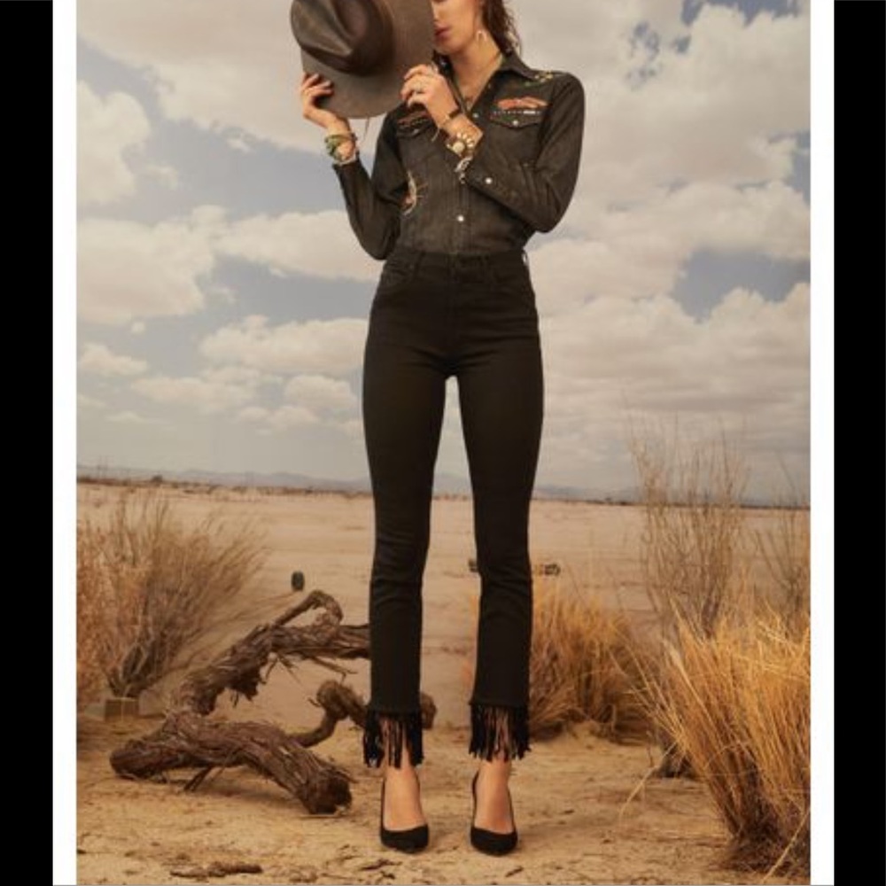 MOTHER JEANS High Waisted Rascal Crop Fray Jeans